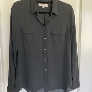 LOFT Black Long Sleeve Button Down Blouse